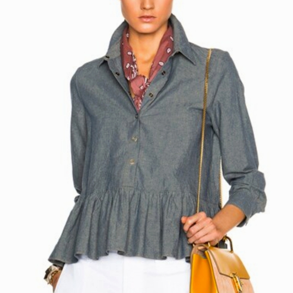 The Great Oxford Peplum Button Down 100% Cotton Shirt Size XS
